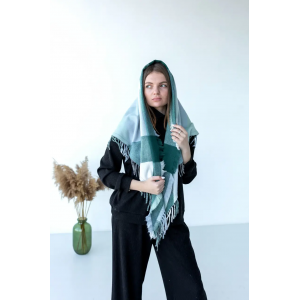 Велика зелена кашемірова хустка косинка в клітину CASHMERE. Photo 3